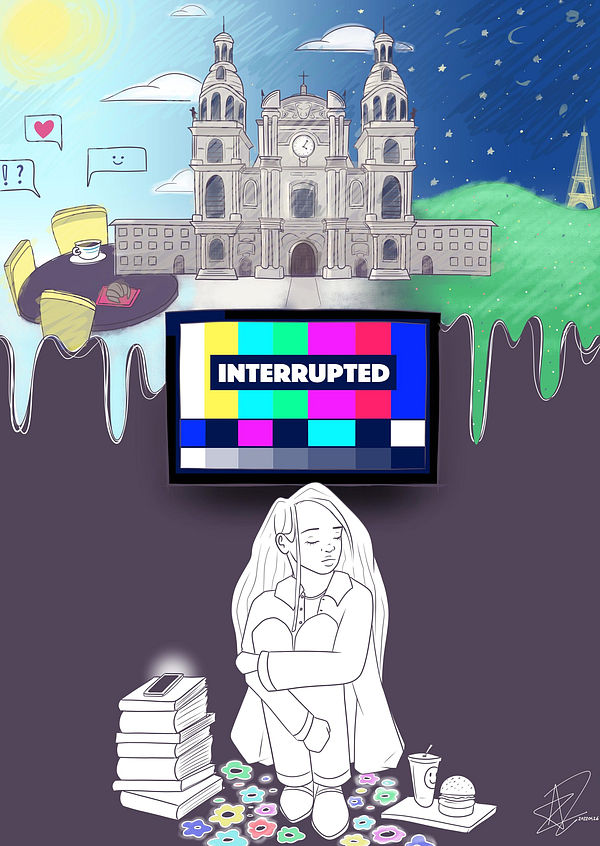 Illustration de la nouvelle 'Interrupted' par Léa Deiss en 2022.