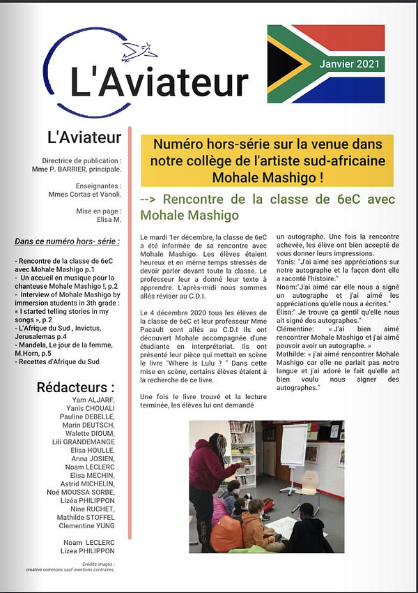 Numéro spécial L'Aviateur sur Mohale Mashigo (Collège Guynemer)